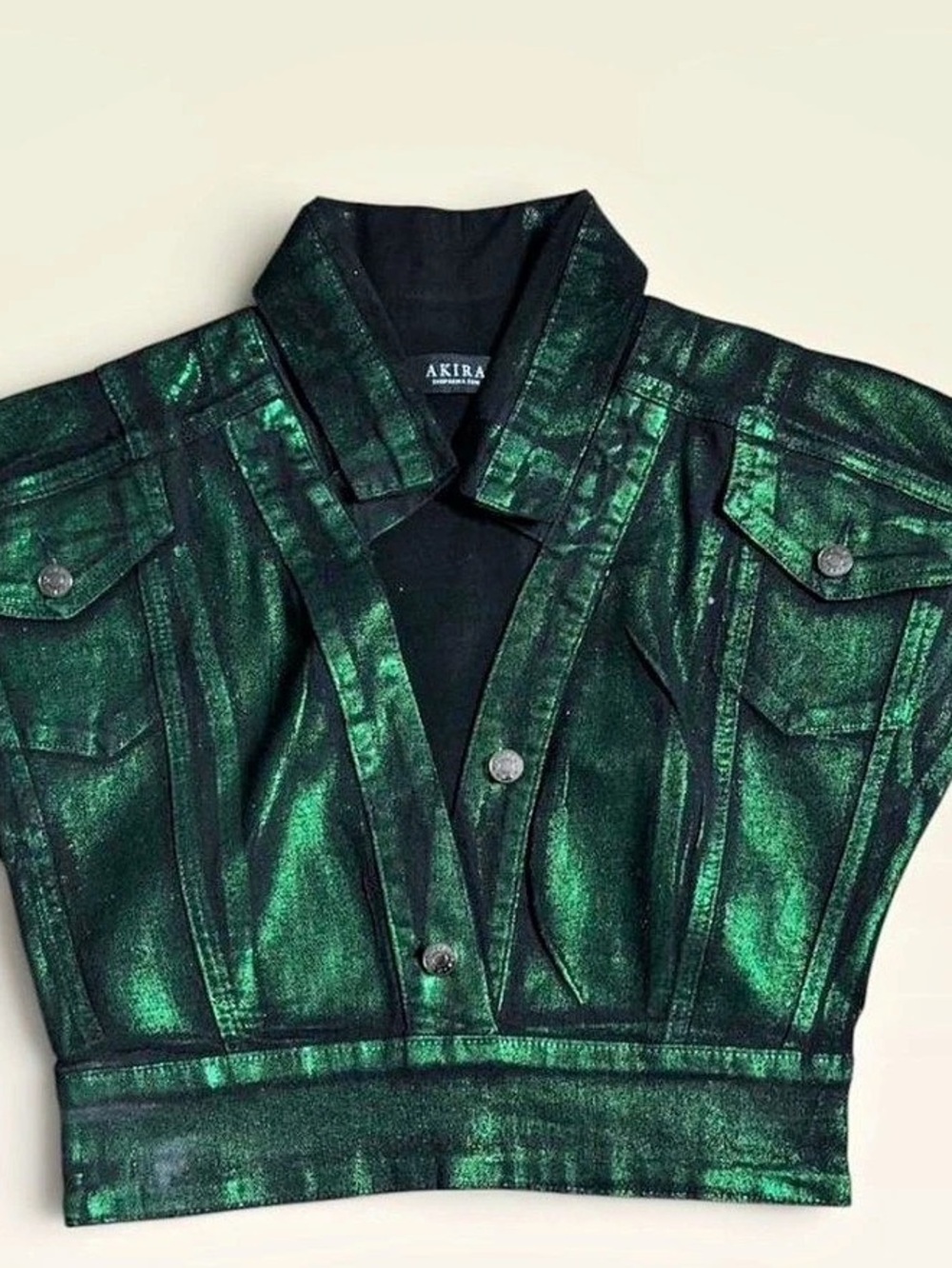AKIRA Metallic Green Cropped Vest Like New